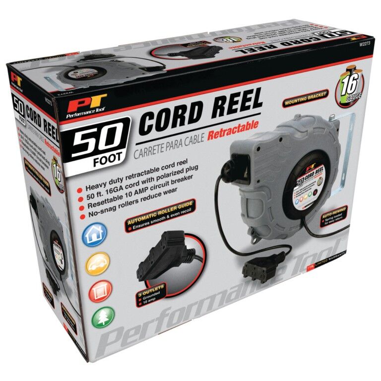 Performance Tools Retractable Cord Reel, 50-Ft