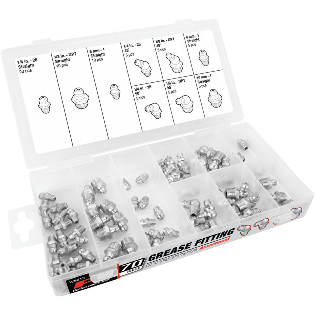 Performance Tool Grease Fitting Assortment, 70-Pc