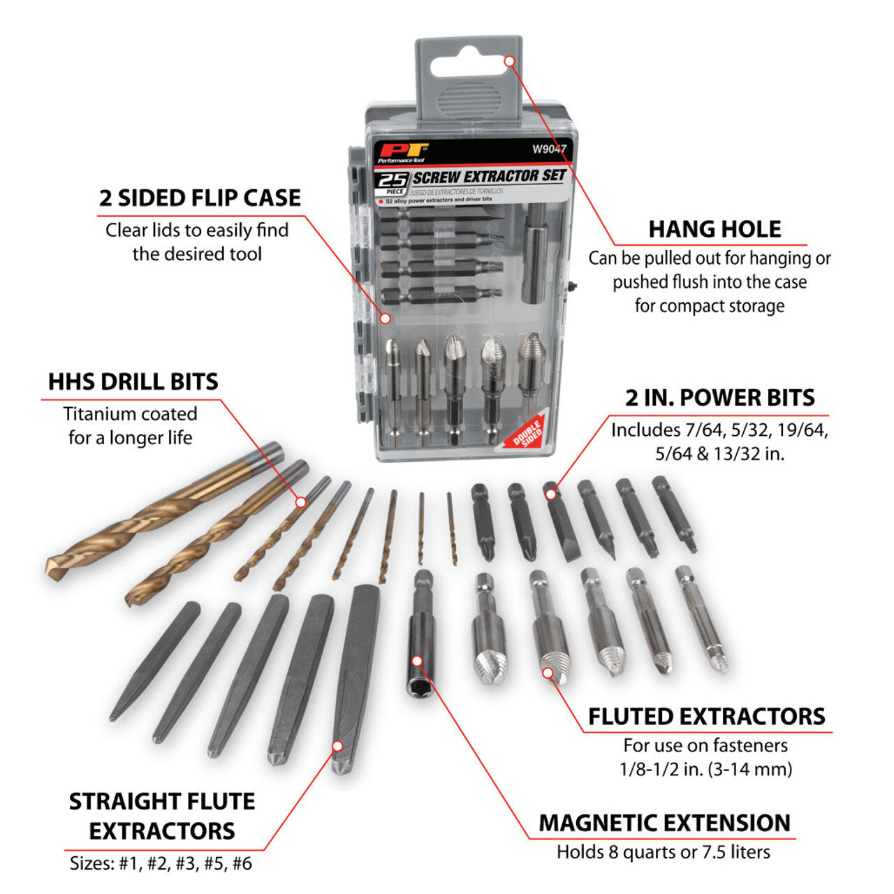 Performance Tools Damaged Screw Extractor Kit, 25-Pc
