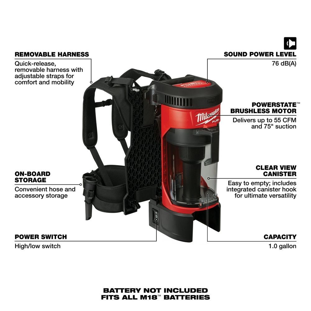 Milwaukee M18 FUEL 3-in-1 Backpack Vacuum