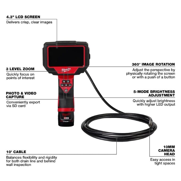Milwaukee M12 M-Spector 360 Inspection Camera Kit, 10-Ft
