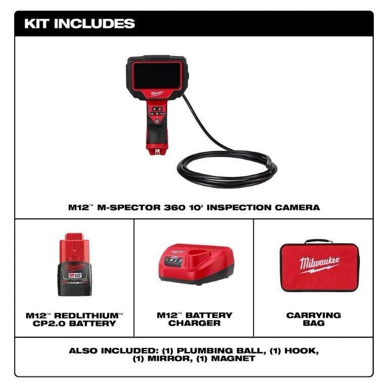 Milwaukee M12 M-Spector 360 Inspection Camera Kit, 10-Ft