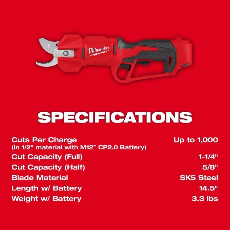 Milwaukee M12 Brushless Pruning Shears, 1 1/4-In (Tool Only)