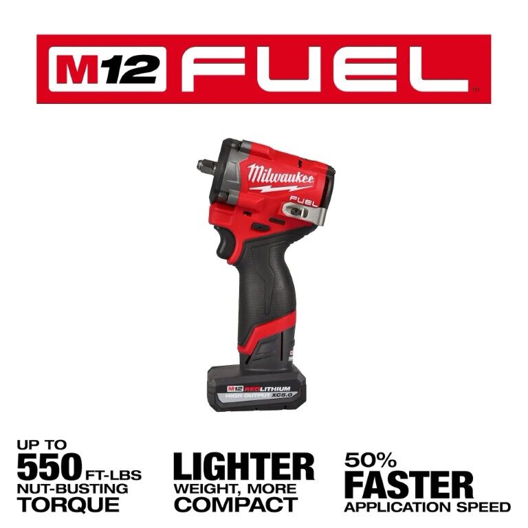 Milwaukee M12 Fuel Stubby Impact Wrench Kit, 3/8-In