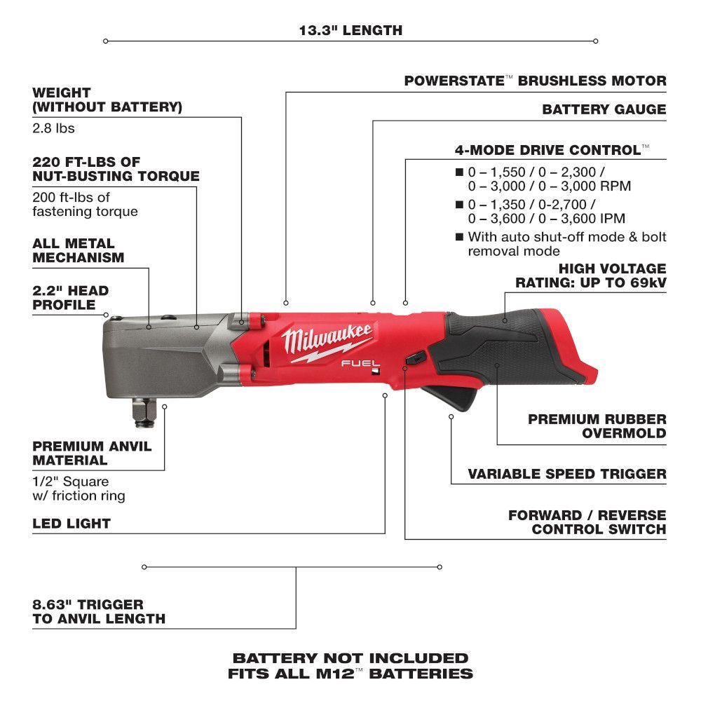 Milwaukee M12 FUEL 1/2-In Right Angle Impact Wrench