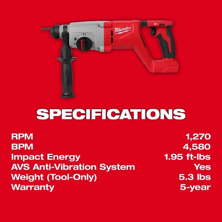 Milwaukee M18 Brushless SDS Plus D-Handle Rotary Hammer Drill, 1-In (Tool Only)