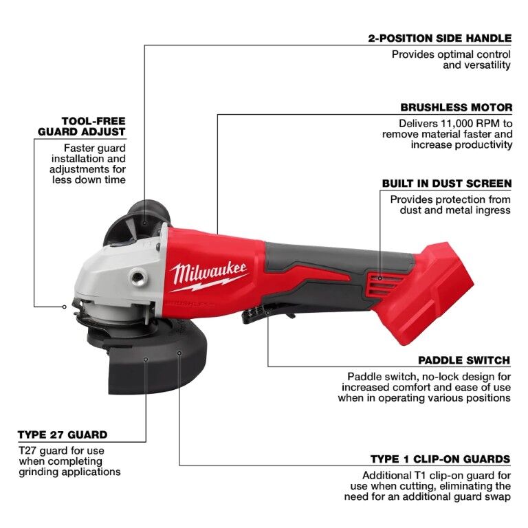 Milwaukee M18 Brushless Padde Switch Cut-Off Angle Grinder, 4 1/2-In - 5-In