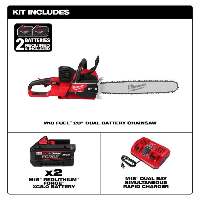 Milwaukee M18 Fuel Dual 20 in. Battery Powered Chainsaw Kit