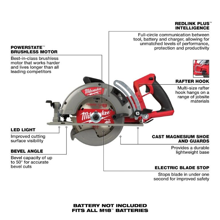 Milwaukee M18 Fuel Rear Handle Circular Saw, 7 1/4-In (Tool Only)