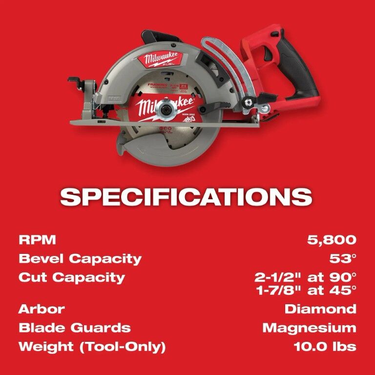 Milwaukee M18 Fuel Rear Handle Circular Saw, 7 1/4-In (Tool Only)