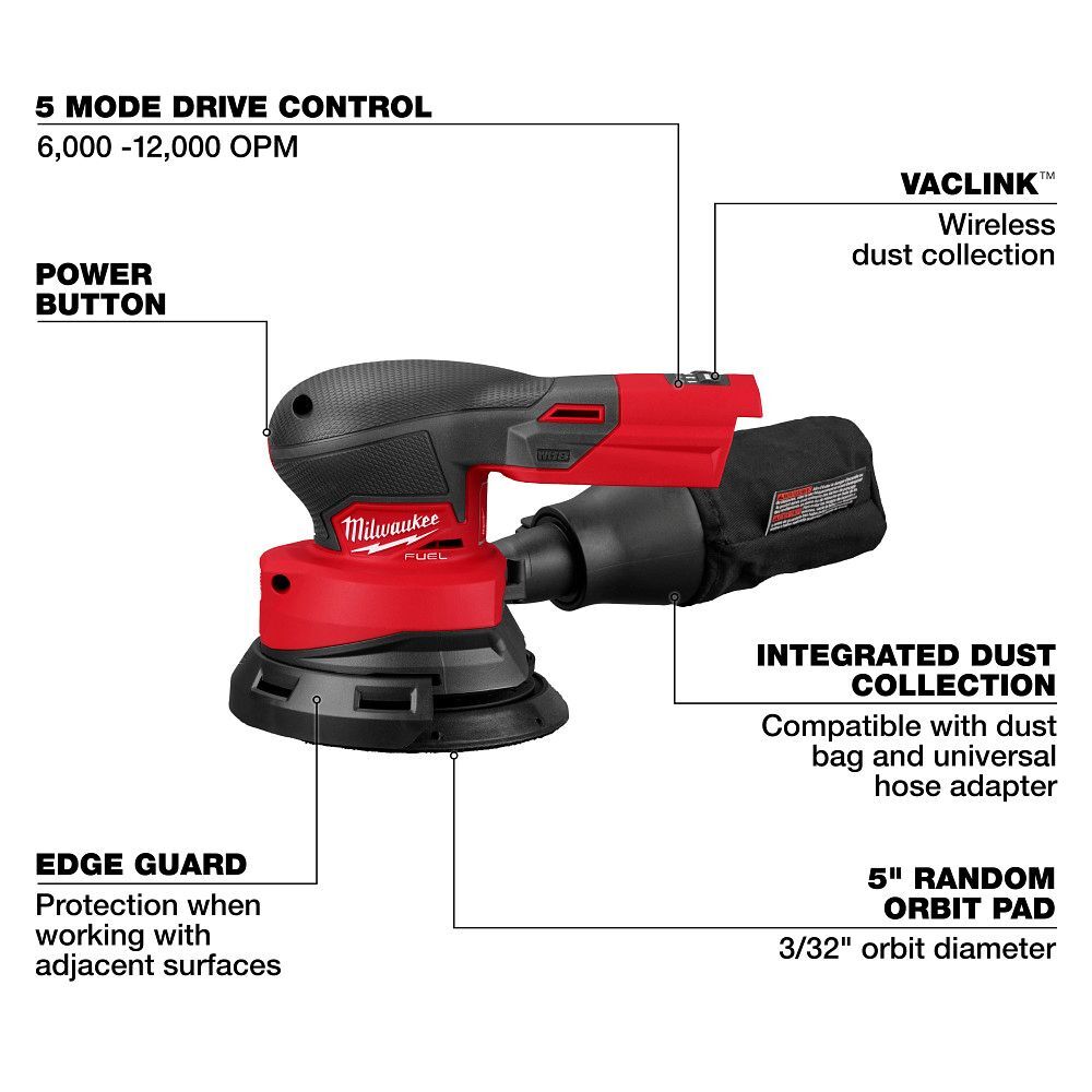 Milwaukee M18­ FUEL 5-In Random Orbital Sander