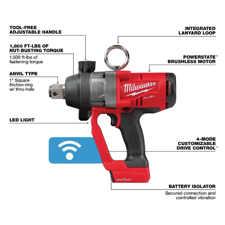Milwaukee M18 Fuel One-Key High Torque Impact Wrench, 1-In (Tool Only)