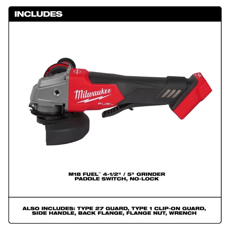 Milwaukee M18 Fuel No-Lock Paddle Switch Breaking Angle Grinder, 4 1/2-In - 5-In (Tool Only)