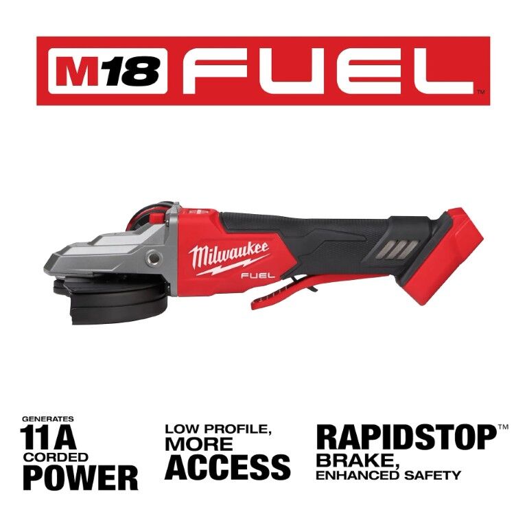 Milwaukee M18 Fuel No-Lock Paddle Switch Flathead Braking Angle Grinder, 5-In (Tool Only)