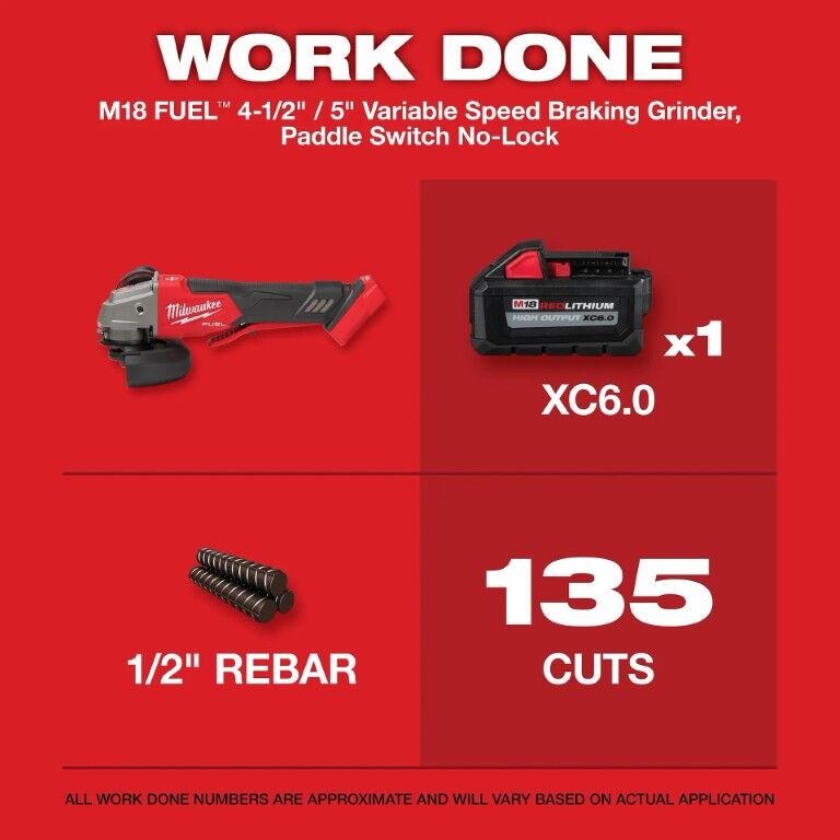 Milwaukee M18 Fuel No-Lock Paddle Variable Speed Breaking Grinder, 4 1/2-In - 5-In (Tool Only)
