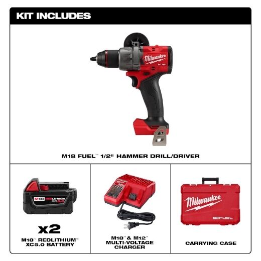 Milwaukee M18 Fuel Hammer Drill Driver Kit, 1/2-In