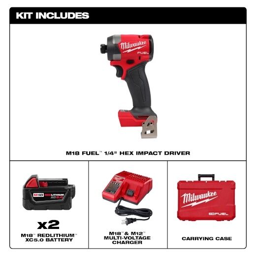 Milwaukee M18 Fuel Hex Impact Driver Kit, 1/4-In