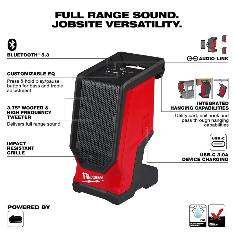 Milwaukee M18 Bluetooth Jobsite Speaker (Tool Only)