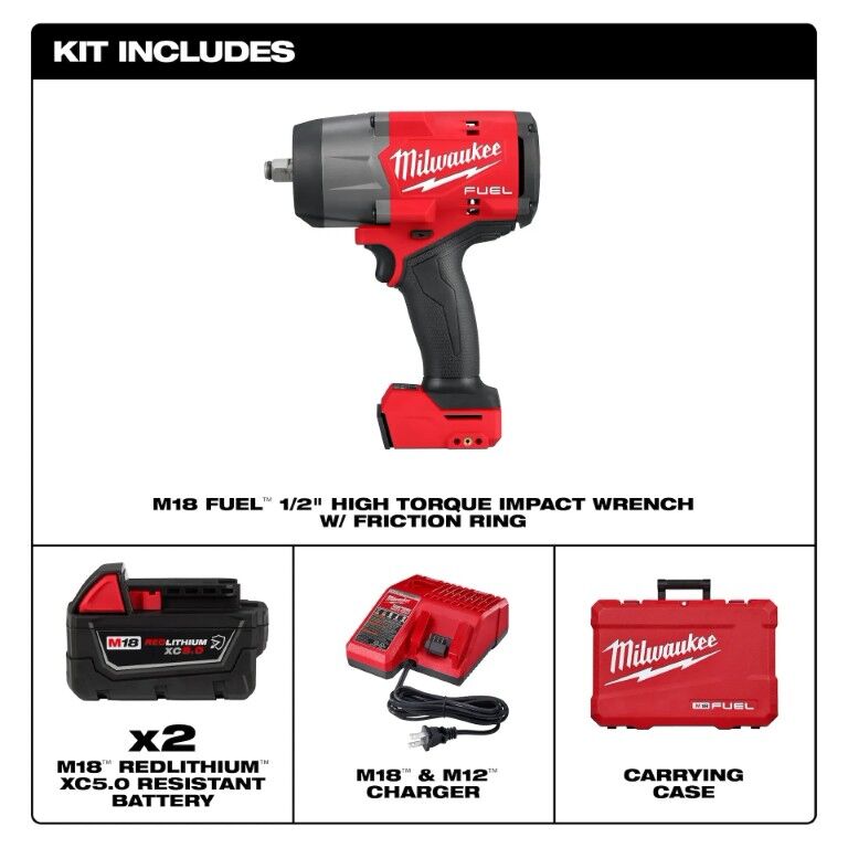 Milwaukee M18 Fuel High Torque Impact Wrench With Friction Ring Kit, 1/2-In