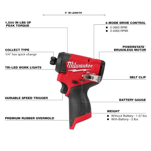 Milwaukee M12 Fuel Hex Impact Driver, 1/4-In (Tool Only)