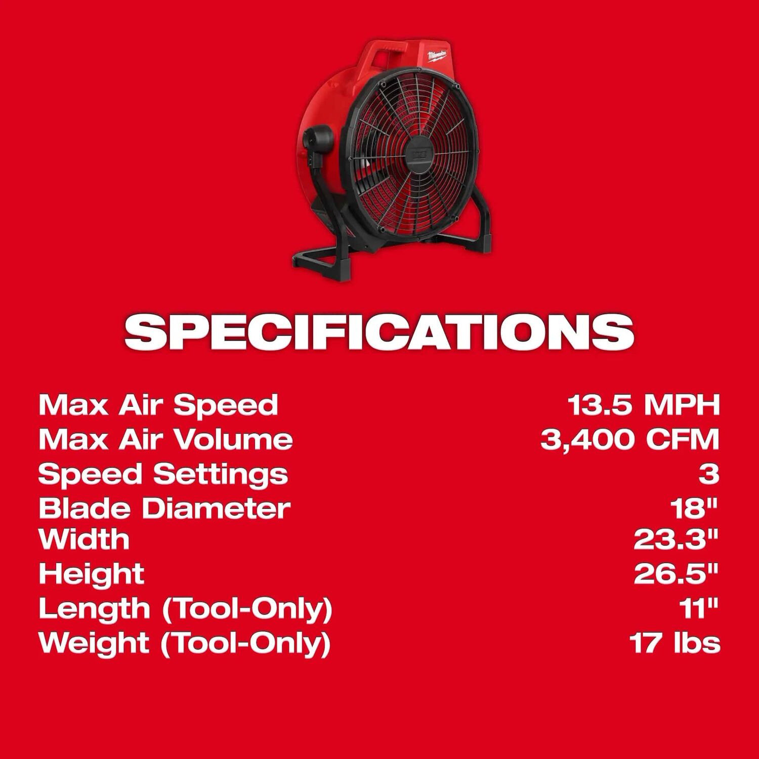 Milwaukee M18 Brushless 18-In Fan