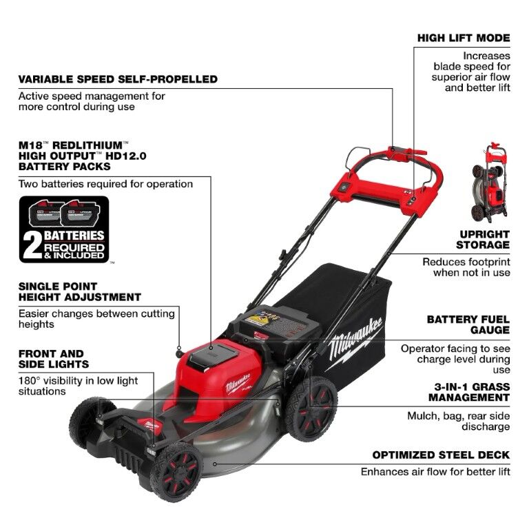 Milwaukee M18 Fuel 21-In Battery Powered Walk Behind Lawn Mower Dual Battery Kit