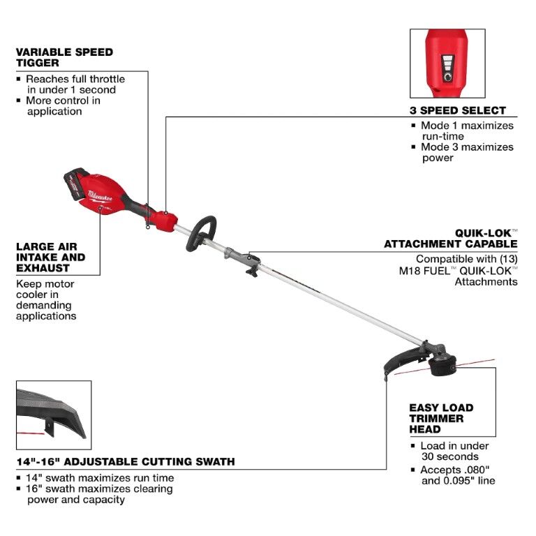 Milwaukee M18 Fuel Battery Powered String Trimmer Kit With Quik-Lok, 16 in.