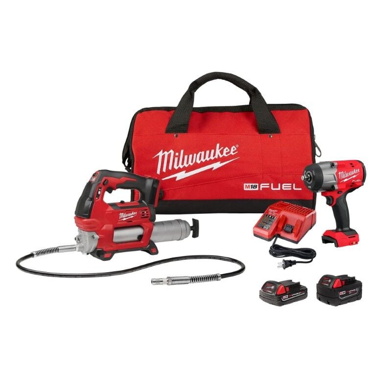Milwaukee M18 Fuel High Torque Impact Wrench & Grease Gun 2-Tool Combo Kit