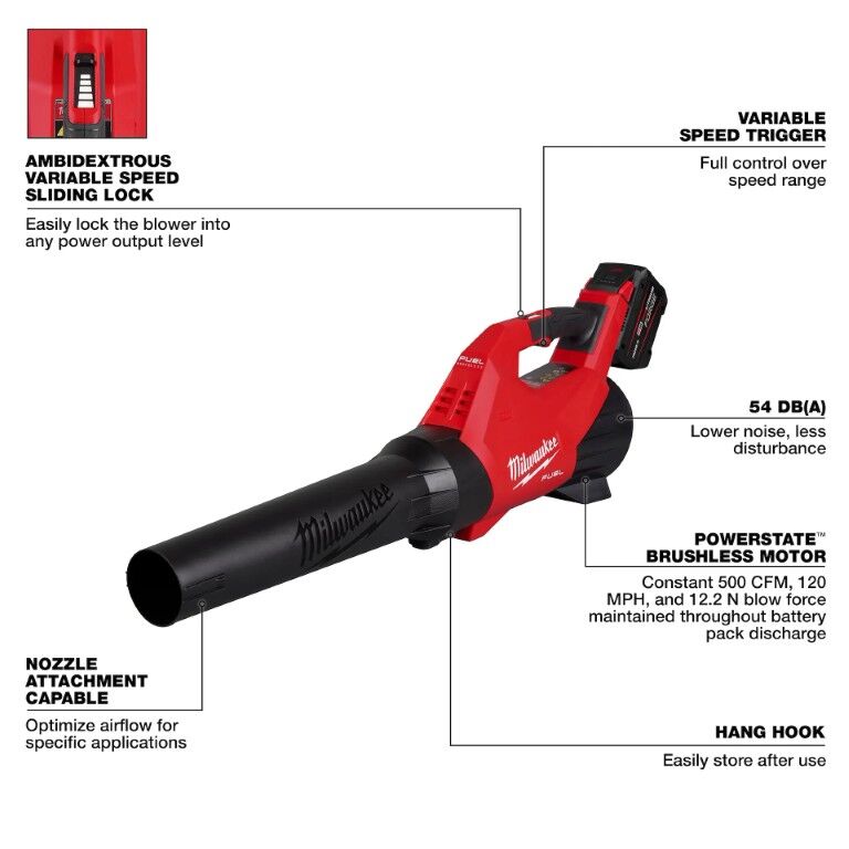 Milwaukee M18 Fuel Battery Powered Handheld Blower Kit, 500 CFM