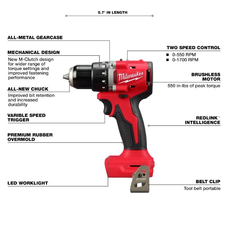Milwaukee M18 Compact Brushless Drill Driver Kit, 1/2-In