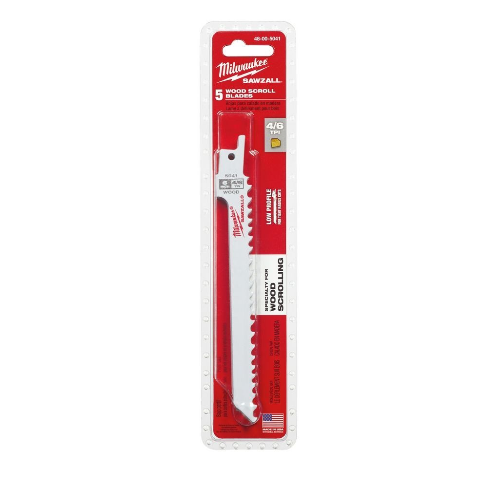 Milwaukee 6-In 4/6-TPI SAWZALL Blade for Wood Scroll, 5-Pk