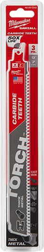Milwaukee Sawzall Torch Carbide Thick Metal Blade, 8 TPI, 9-In, 3-Pk