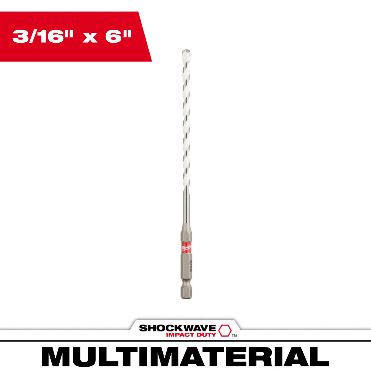 Milwaukee Shockwave Impact Duty Carbide Multi-Material Drill Bit, 3/16-In x 6-In