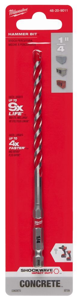 Milwaukee Shockwave Impact Duty Carbide Hammer Drill Bit, 1/4-In x 6-In
