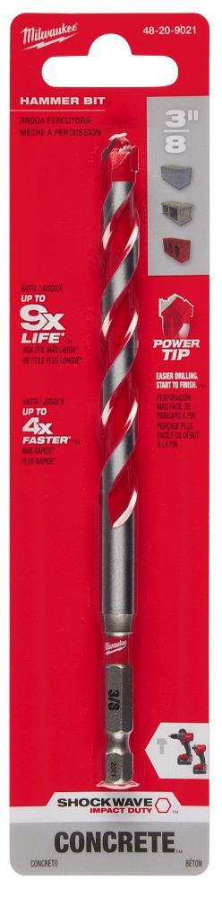 Milwaukee Shockwave Impact Duty Carbide Power Tip Hammer Drill Bit, 3/8-In x 6-In
