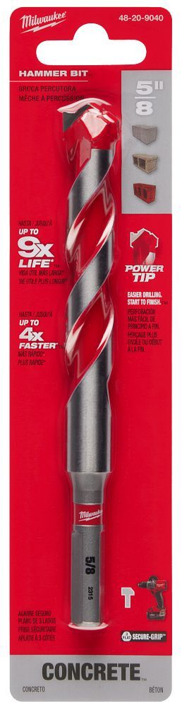 Milwaukee Shockwave Carbide Power Tip Hammer Drill Bit, 5/8-In x 6-In