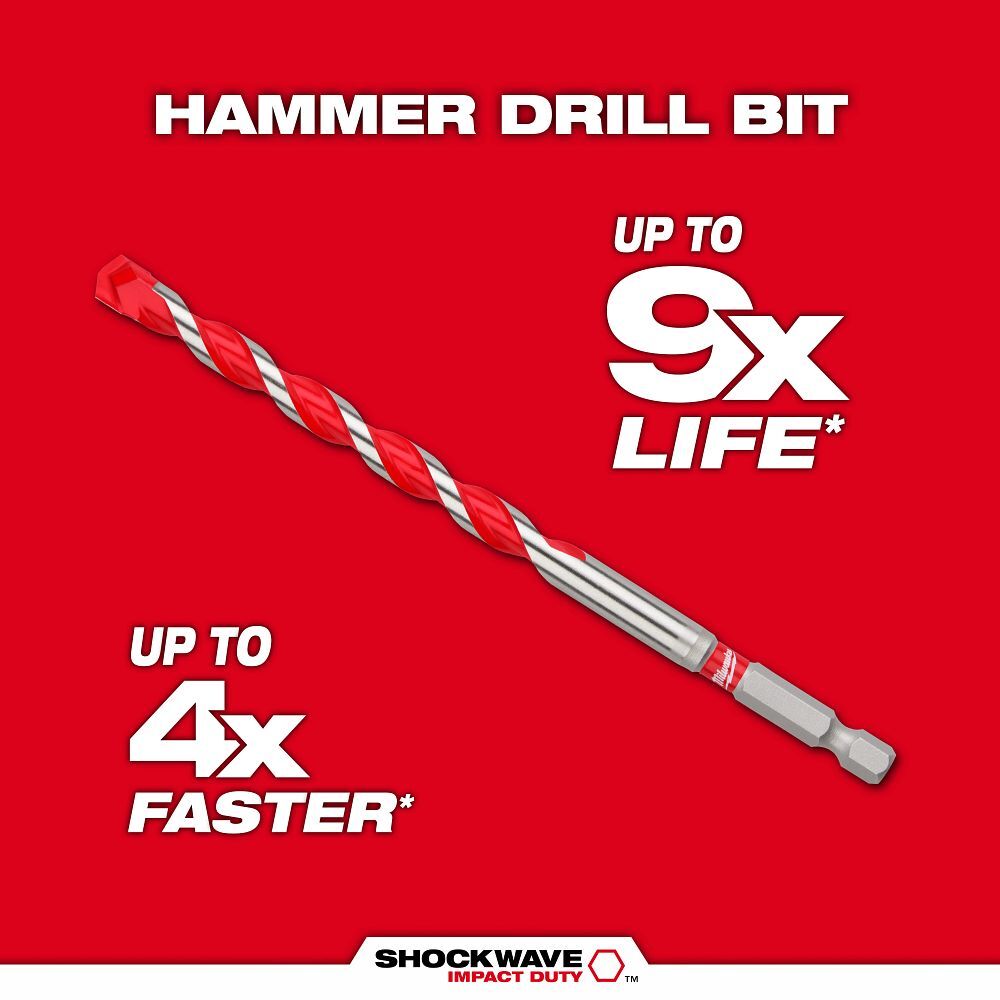 Milwaukee Shockwave Impact Duty Carbide Hammer Drill Bit, 6-In, 3-Pc