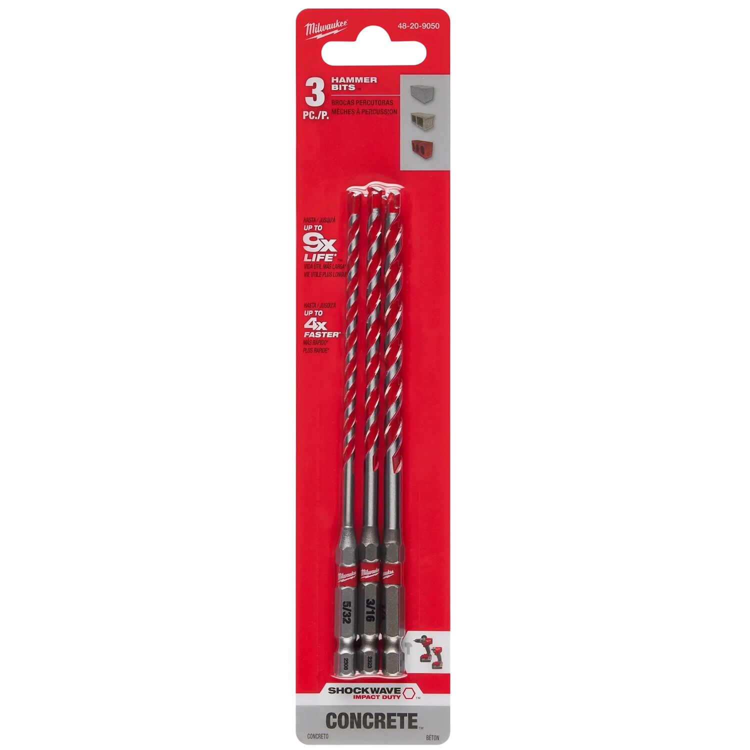 Milwaukee Shockwave Impact Duty Carbide Hammer Drill Bit, 6-In, 3-Pc