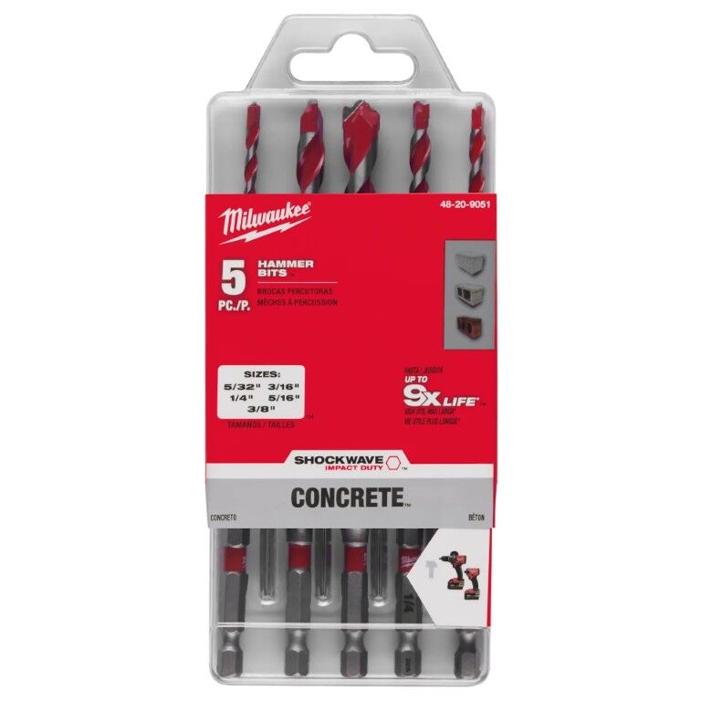 Milwaukee Shockwave Impact Duty Carbide Hammer Drill Bit, 6-In, 5-Pc
