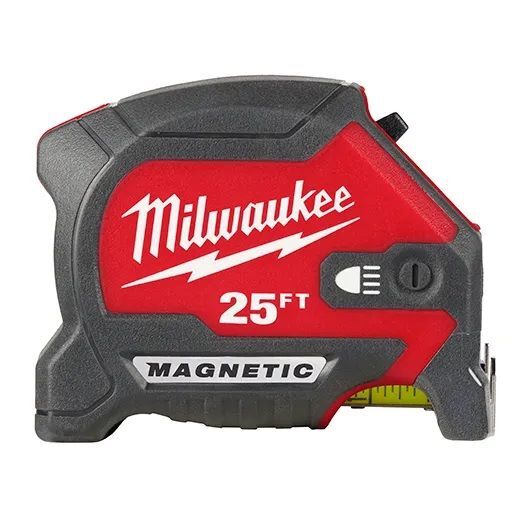 Milwaukee Compact Wide Blade Magnetic Tap Measure with Rechargeable 100L Light, 25-Ft