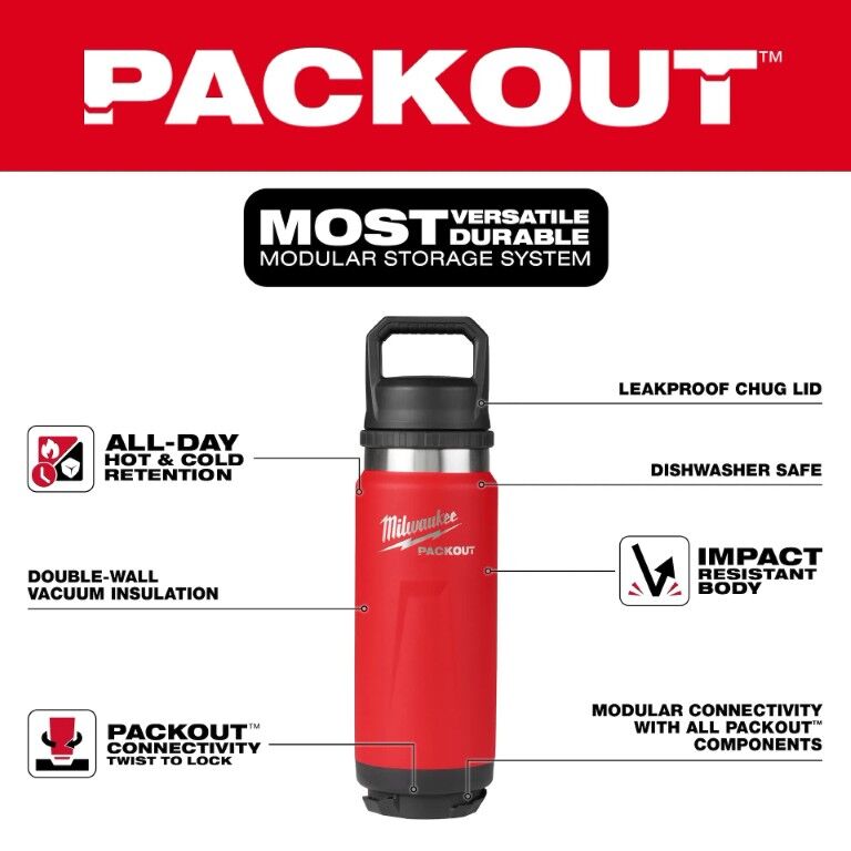 Milwaukee Packout Insulated Bottle With Chug Lid, 24-Oz