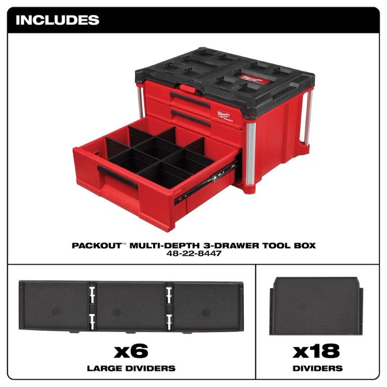 Milwaukee Packout Multi-Depth 3-Drawer Tool Box