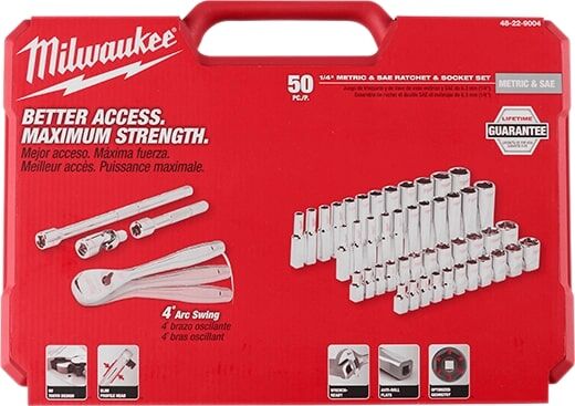 Milwaukee 1/4-In Drive Ratchet & SAE & Metric Socket Set, 50-Pc