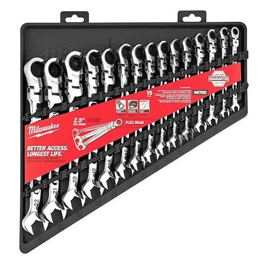 Milwaukee 15-Pc Metric Flex Head Ratcheting Combination Wrench