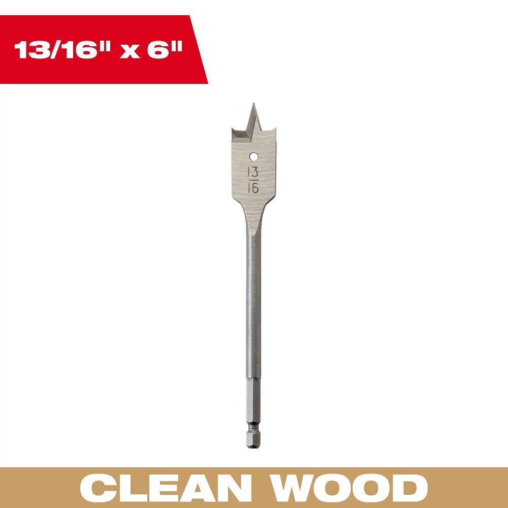 Milwaukee Flat Boring Bit, 13/16-In x 6-In
