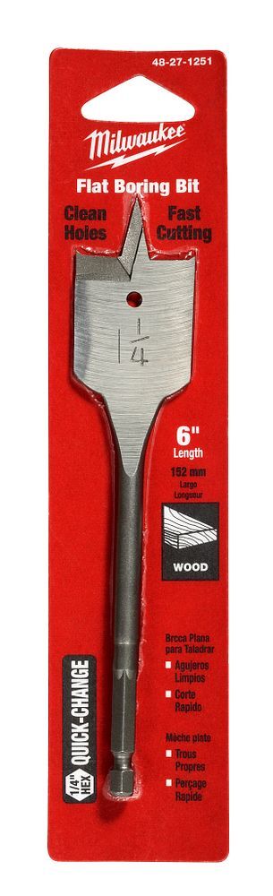 Milwaukee Flat Boring Bit, 1 1/4-In x 6-In