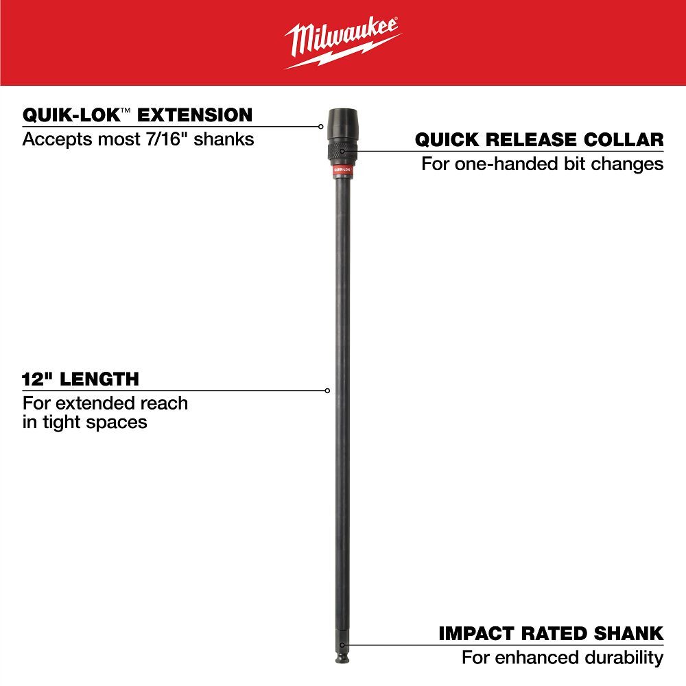 Milwaukee Universal Quik-Lok Extension, 1/4-In x 12-In