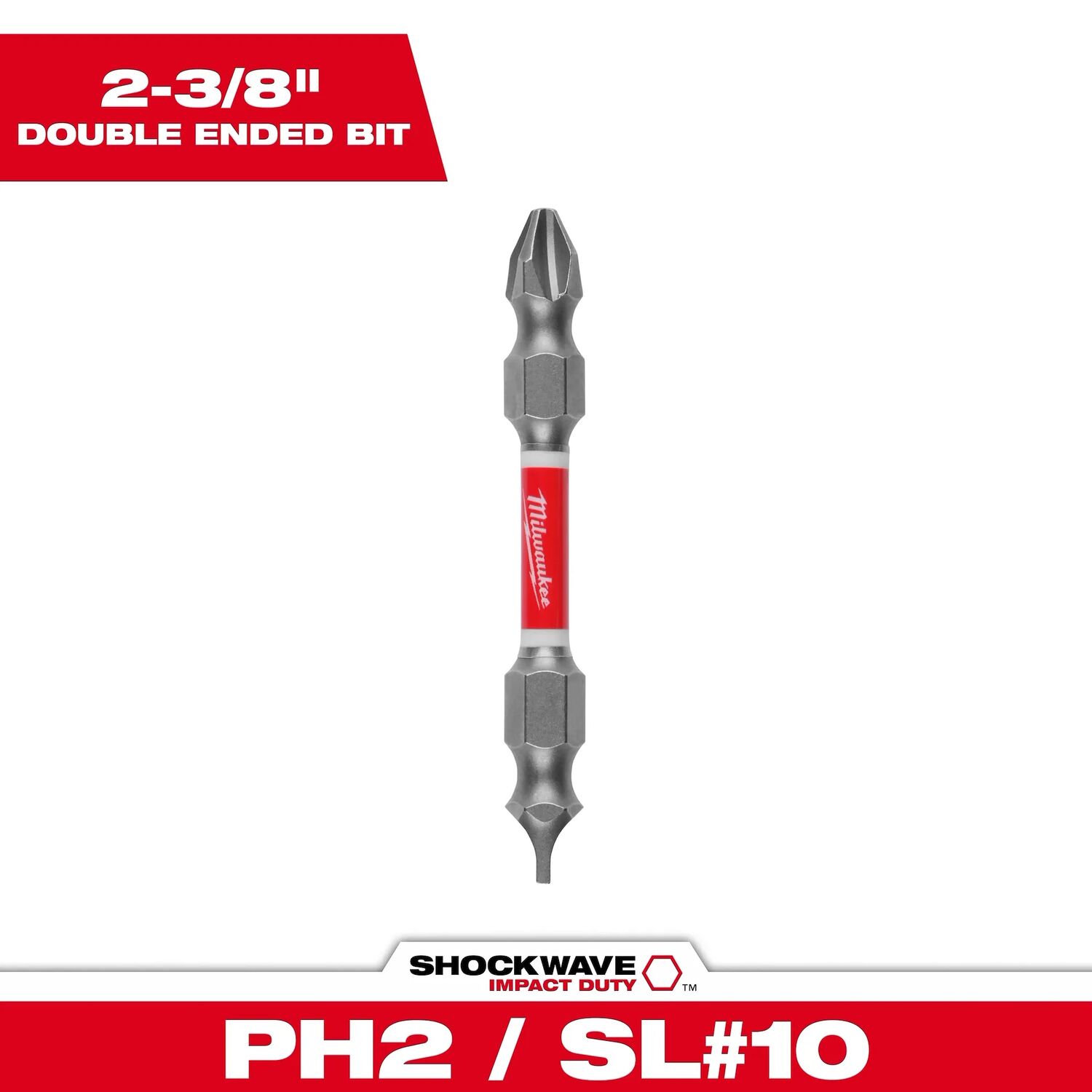 Milwaukee Shockwave #2 Phillips/#10 Slotted Impact Duty Double Ended Bit, 2 3/8-In