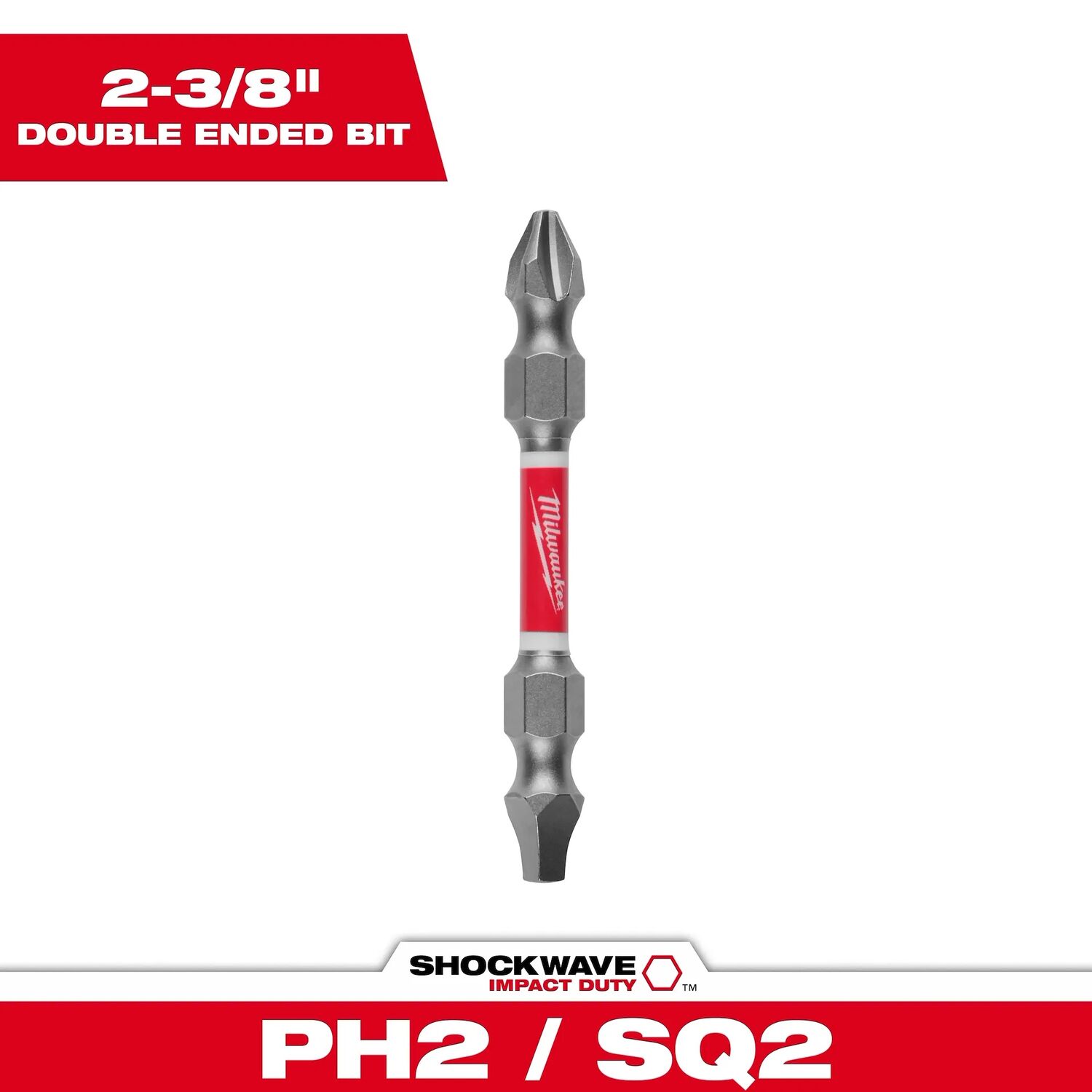 Milwaukee Shockwave #2 Phillips/#2 Square Impact Duty Double Ended Bit, 2 3/8-In