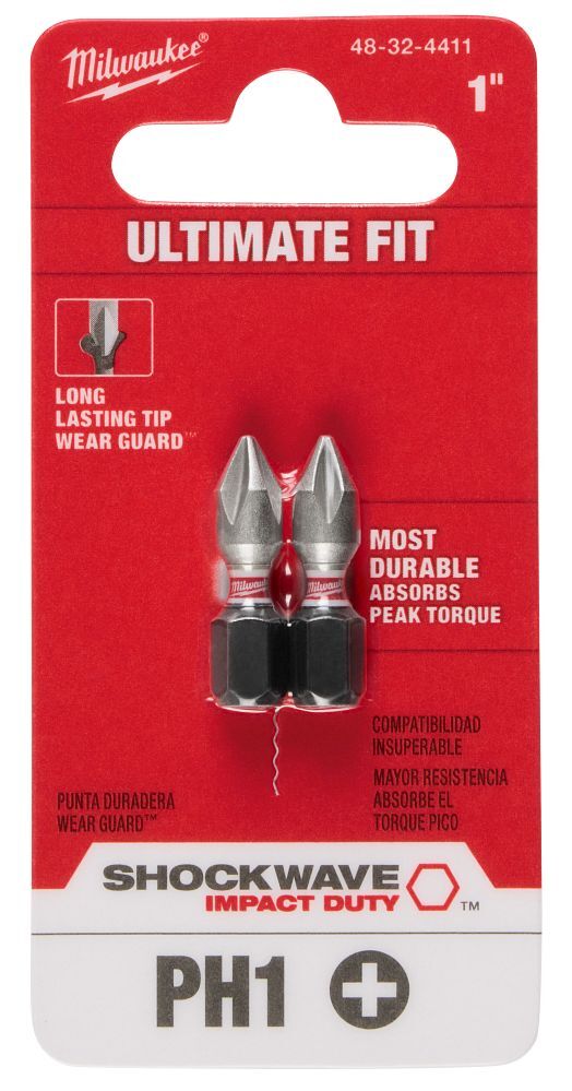 Milwaukee Shockwave Impact #1 Phillips Bit, 1-In, 2-Pc